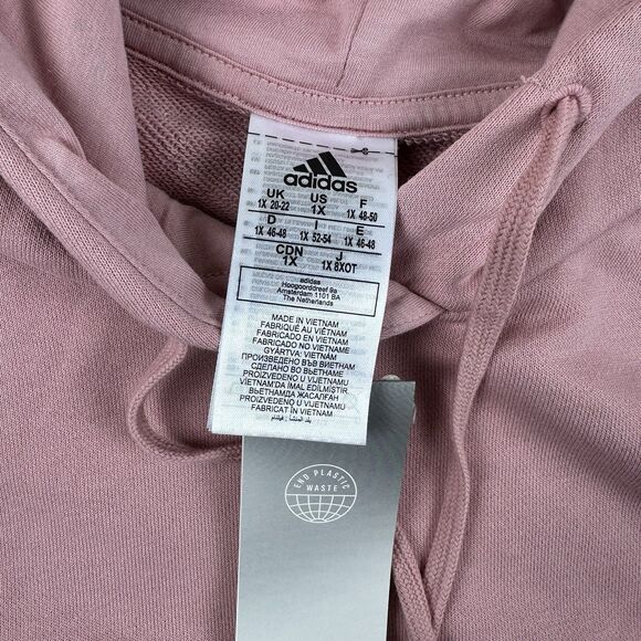 Adidas Womens Hoodie Pink Pullover 3-Stripes Logo‎ 1X Relaxed Fit Athletic New - Picture 4 of 10